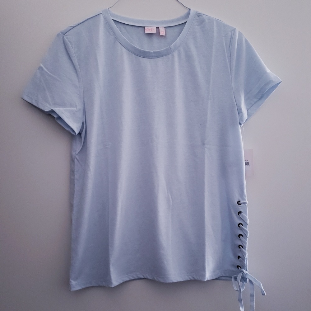 Make + Model Lace Up Tee Side Tie in Blue Drift